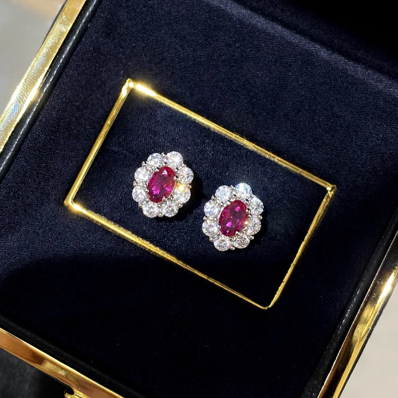 Red Cubic Zircon Earrings for Women - Elegant Wedding Jewelry Gift