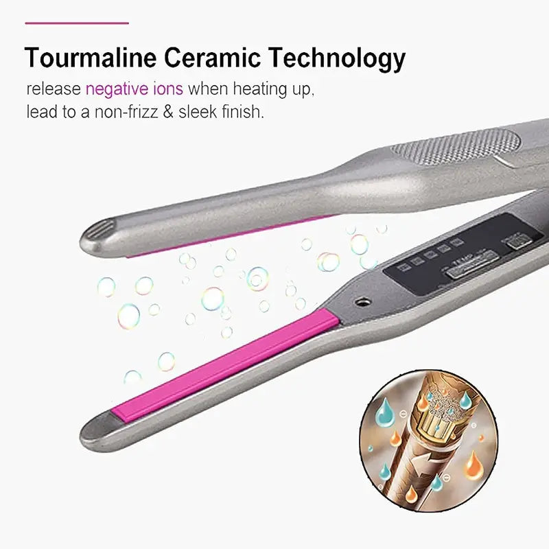 Mini Hair Straightener and Curler for Short Hair - Titanium Plate, Dual Voltage, Travel Flat Iron