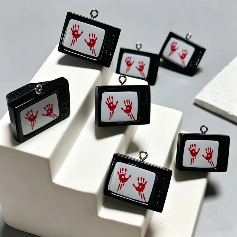 Halloween Bloody Red Handprint Resin Charms Pack for Jewelry & Keychains - Gothic Pendant DIY Set