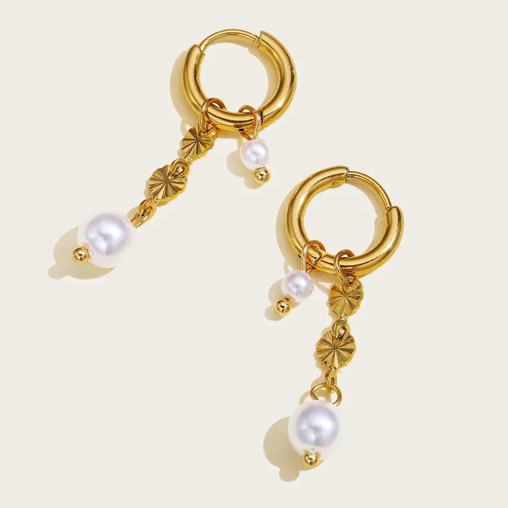Stainless Steel Hoop Earrings for Women with Baroque Pearl Charms - Drop & Waterproof Jewelry