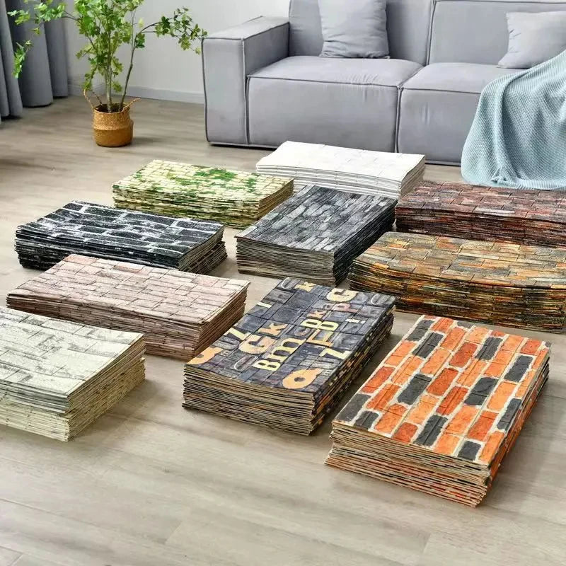 Self-Adhesive 3D Brick Wall Wallpaper Waterproof Wall Covering for Living Room & Bedroom