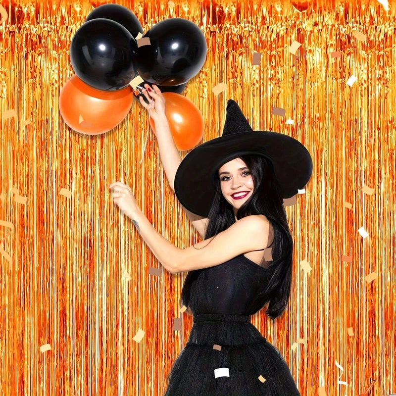 2-Pack Orange Tassel Curtain Set Metallic Foil Background for Events