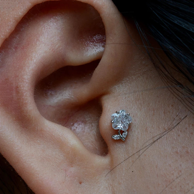 Dainty Sparkly CZ Flower Stud Earrings for Women Stainless Steel Jewelry