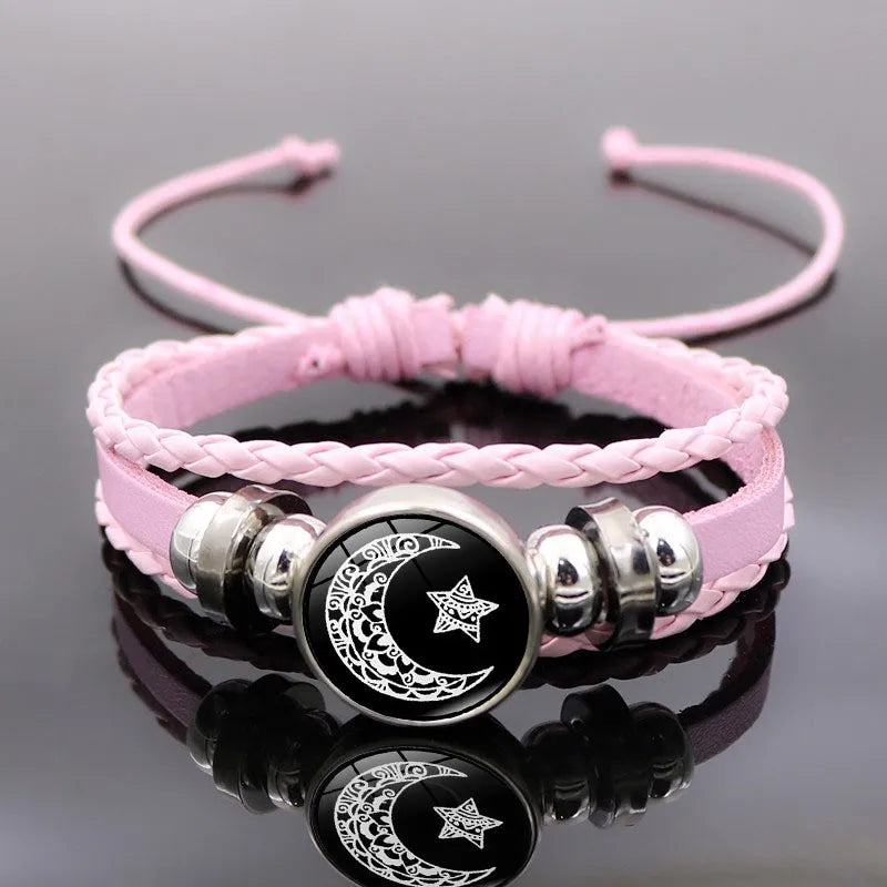 Leather Sun and Moon Couple Bracelets Set - Adjustable Multi-Layered Beaded Jewelry