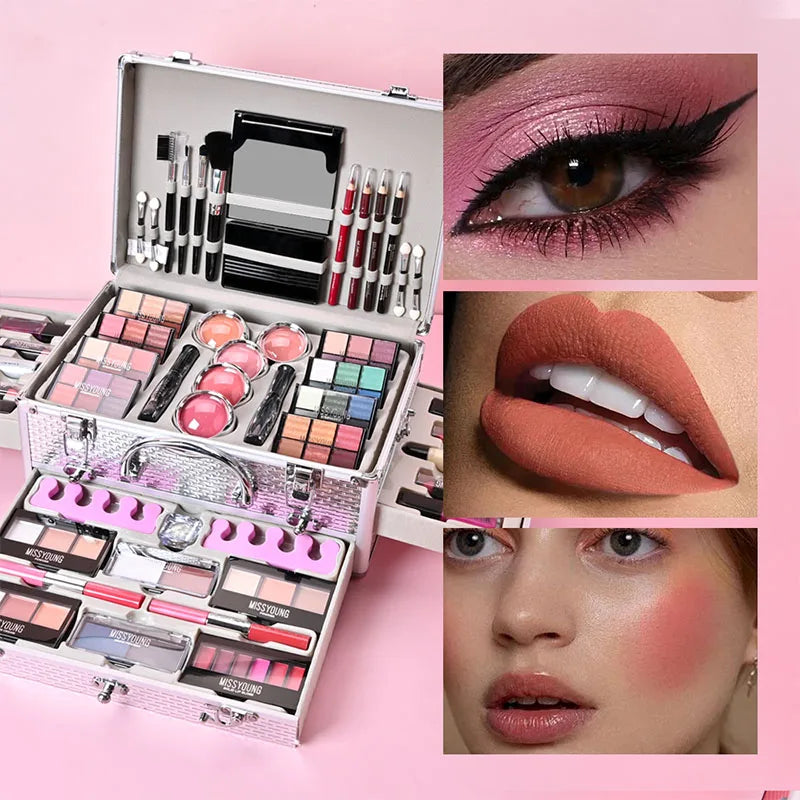 All-In-One Makeup Gift Set with Mirror, Lipstick, Eyeshadow, Blush & Tools - Perfect for Beginners & Teenagers