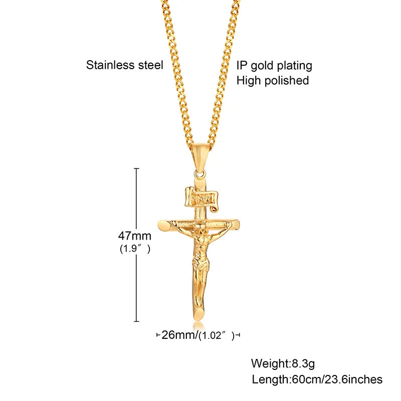Stainless Steel Cross Necklace with Jesus Pendant for Men & Women - Faith Jewelry Gift