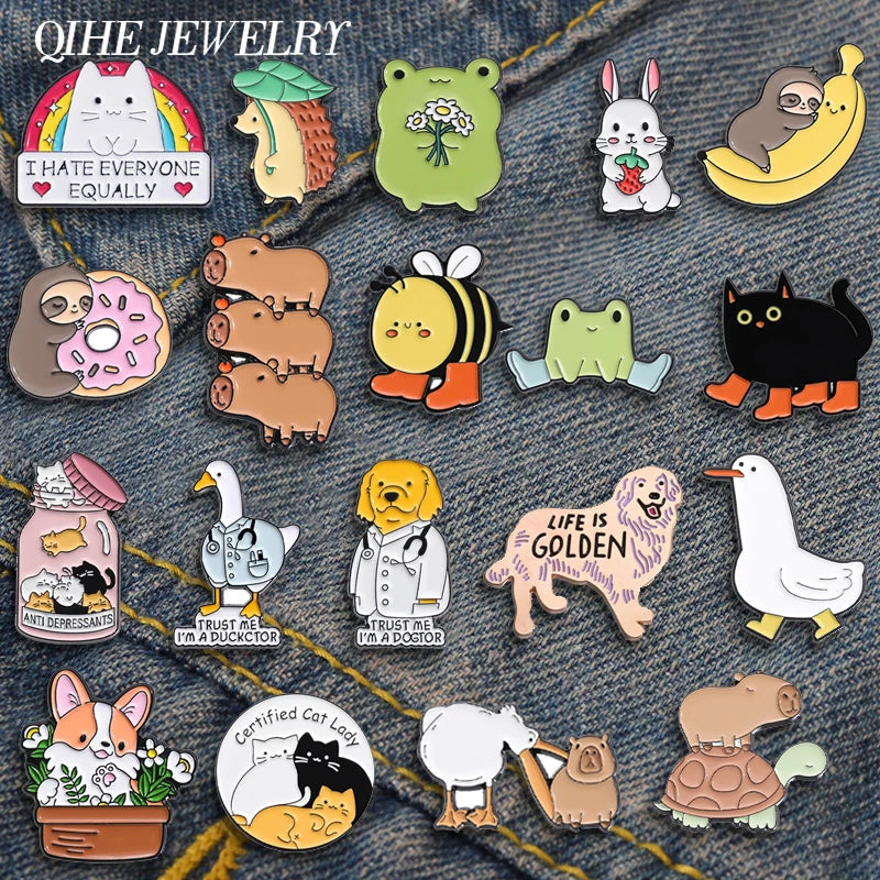 Cute Animal Series Enamel Brooch Pins Cartoon Kawaii Pet Jewelry Gift