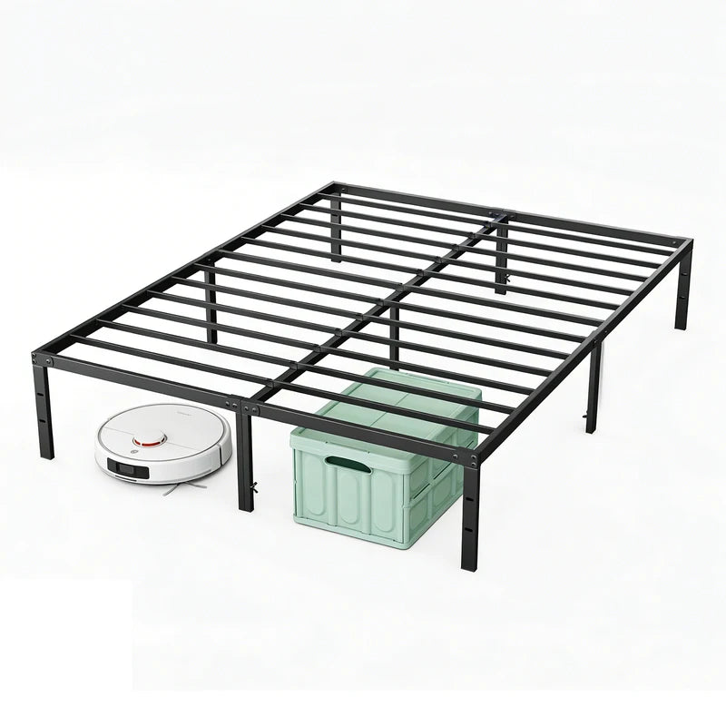 Metal Bed Frame with Storage Space - Twin to King Size, Sturdy Steel Slats