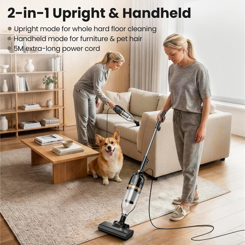 Corded Stick Vacuum Cleaner 600W Powerful Handheld & 3-in-1 Lightweight for Home Pet Hair