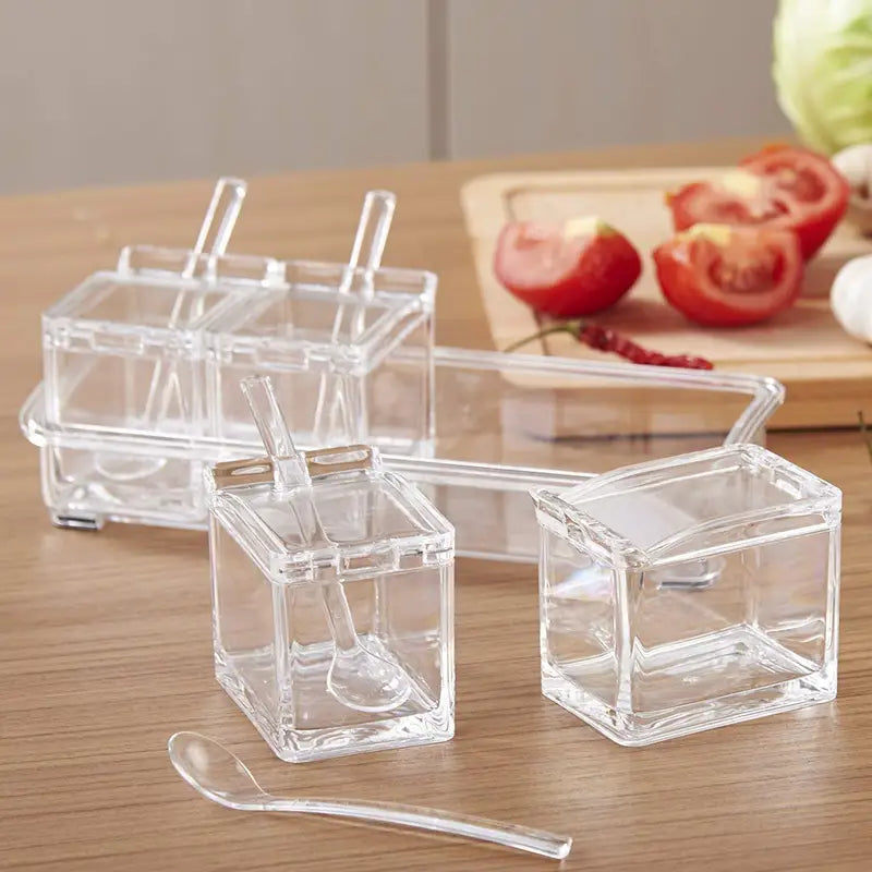 High Transparency Plastic Spice Jar Set with Spoons - Kitchen Food Storage Containers