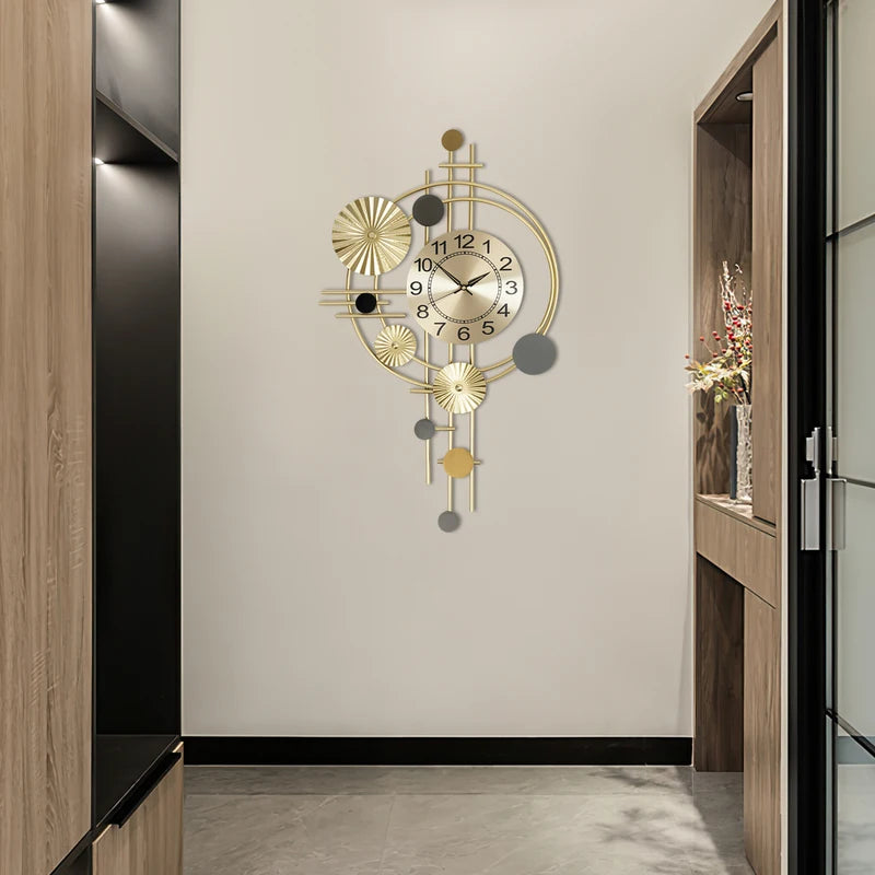 Modern Gold Wall Clock 45x78cm Silent Non Ticking Living Room Decor