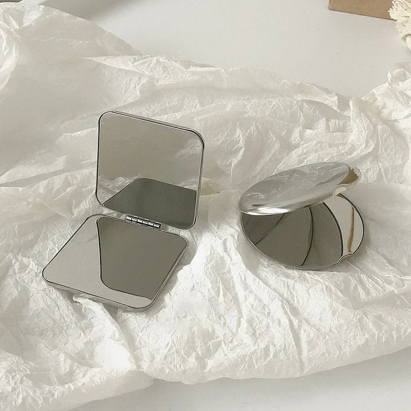 Portable Women’s Stainless Steel Makeup Mirror Pocket Foldable Compact Small