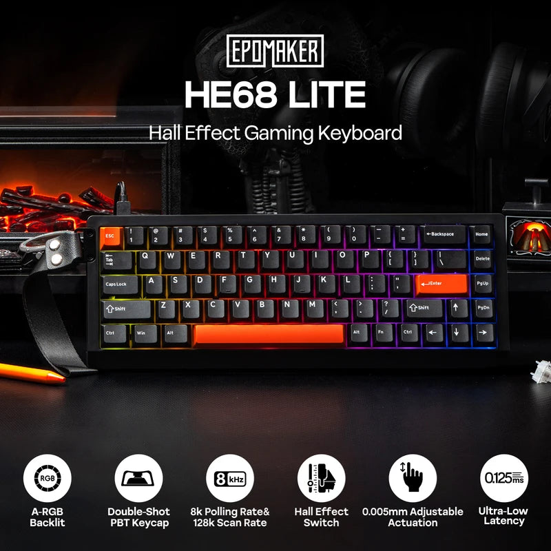Mechanical Gaming Keyboard 65% ANSI RGB Backlight Hall Effect Switches