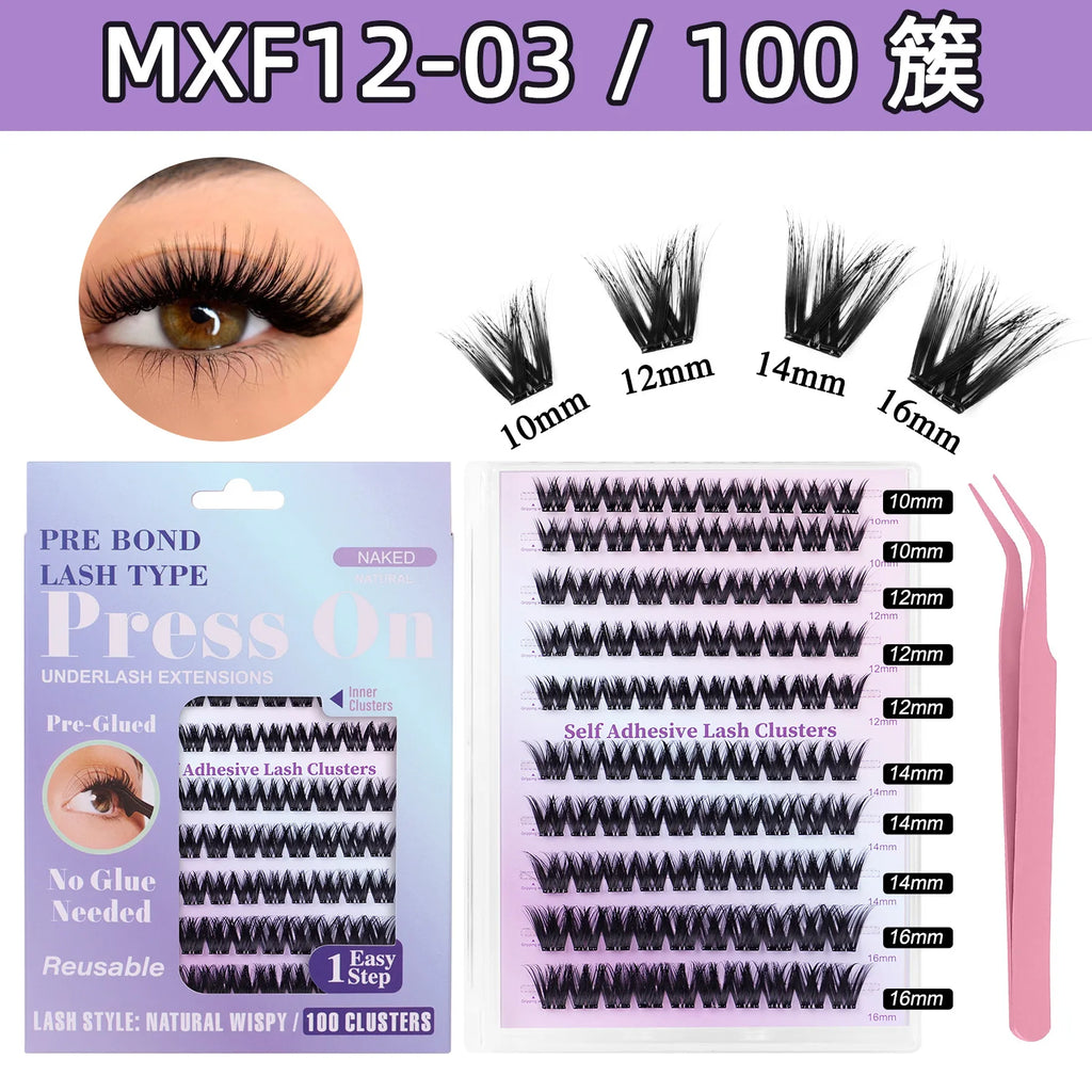 Self-Adhesive False Eyelash Clusters Set No Glue Dense Large Tray Eyelash Extensions