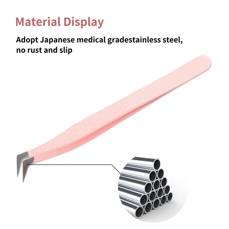 Fiber Tips Eyelash Tweezers - Professional Stainless Steel Makeup Tool
