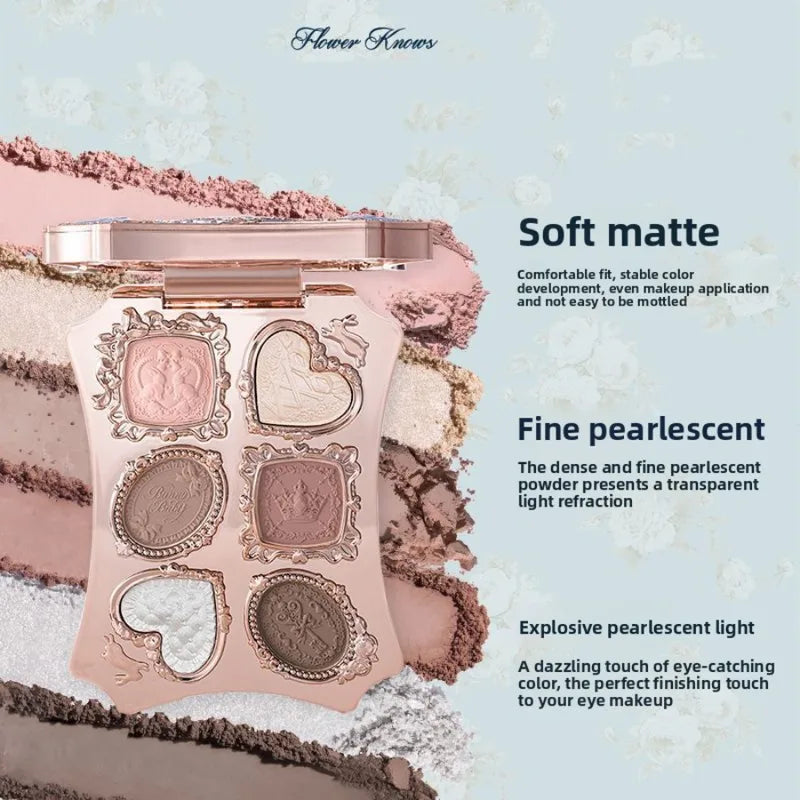 Matte Pearlescent Eyeshadow Palette with Six Color Variants - Long Lasting Glitter Makeup