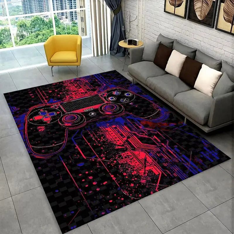 Retro Game Zone Logo Controller Rug Non-Slip Floor Mat for Living Room & Bedroom
