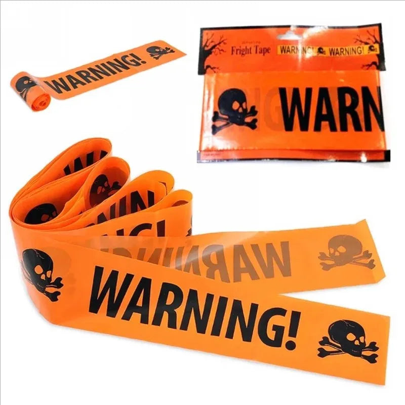 Halloween Warning Tape Skull Head Safety Sign Prop Plastic Window Decor