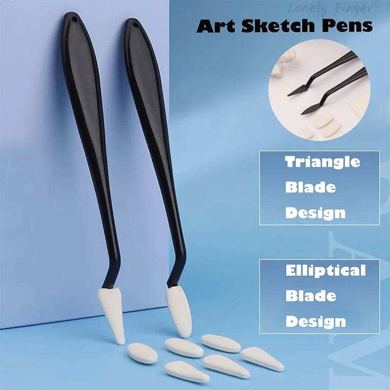 Paper Art Blending Stumps Set with 40 Replacement Sponges - Sketch Drawing Tools