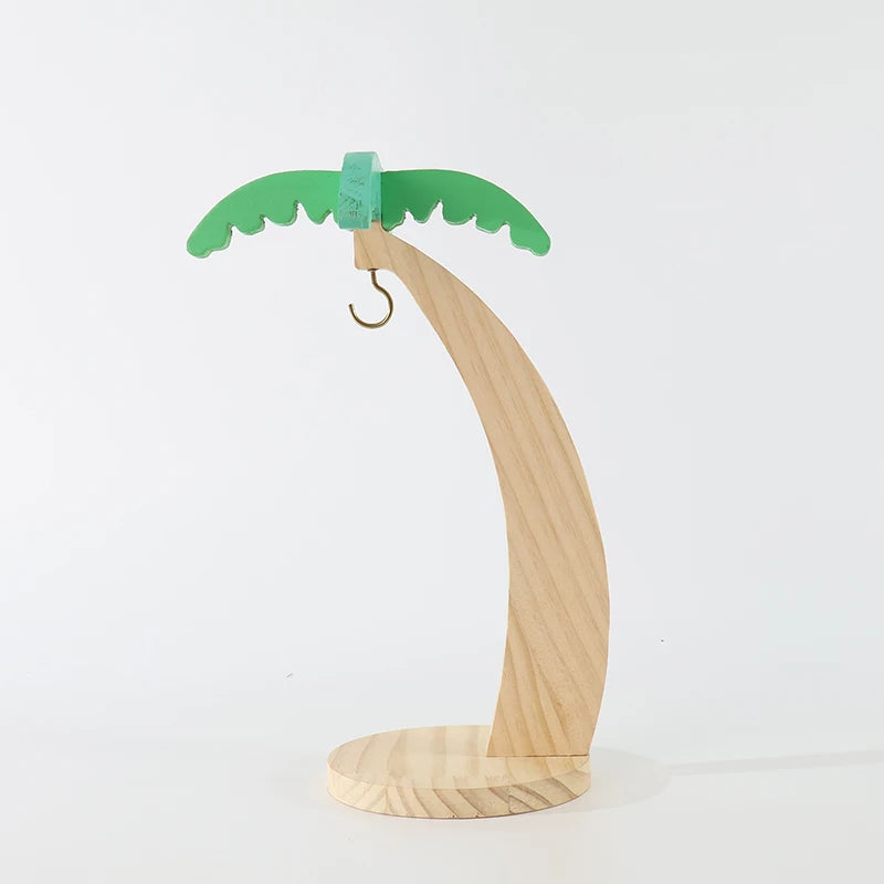 Wooden Banana Rack Hanging Kitchen Organizer with Leaf Design and Hooks