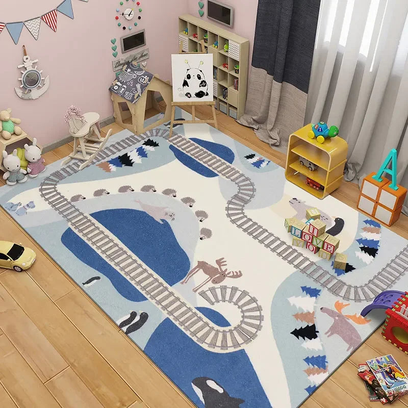Children Play Crawl Area Rug Road Traffic Map Carpet Non-slip Floor Mat for Living Room Bedroom