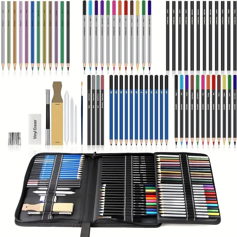 Art Sketching Pencil Set - 72 Piece Drawing & Charcoal Tools for Artists