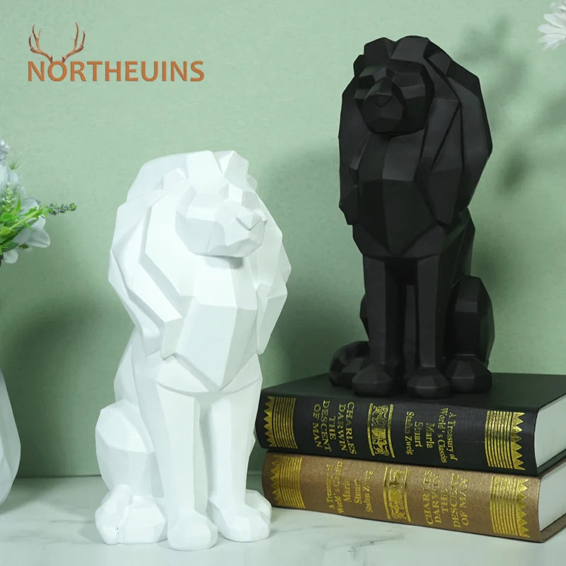 Resin Lion Figurine - Geometric Animal Sculpture for Home & Office Decor