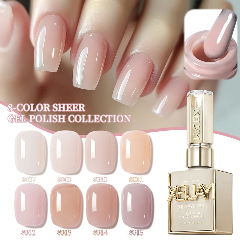15ML Gel Nail Polish Set - Ice Pink, Beige, Peach & Rose Colors for DIY Manicure