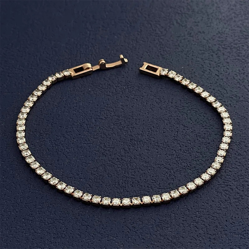 Rose Gold Silver Jewelry Tennis Bracelet 2mm Zirconia Anniversary Gift - Sterling Silver