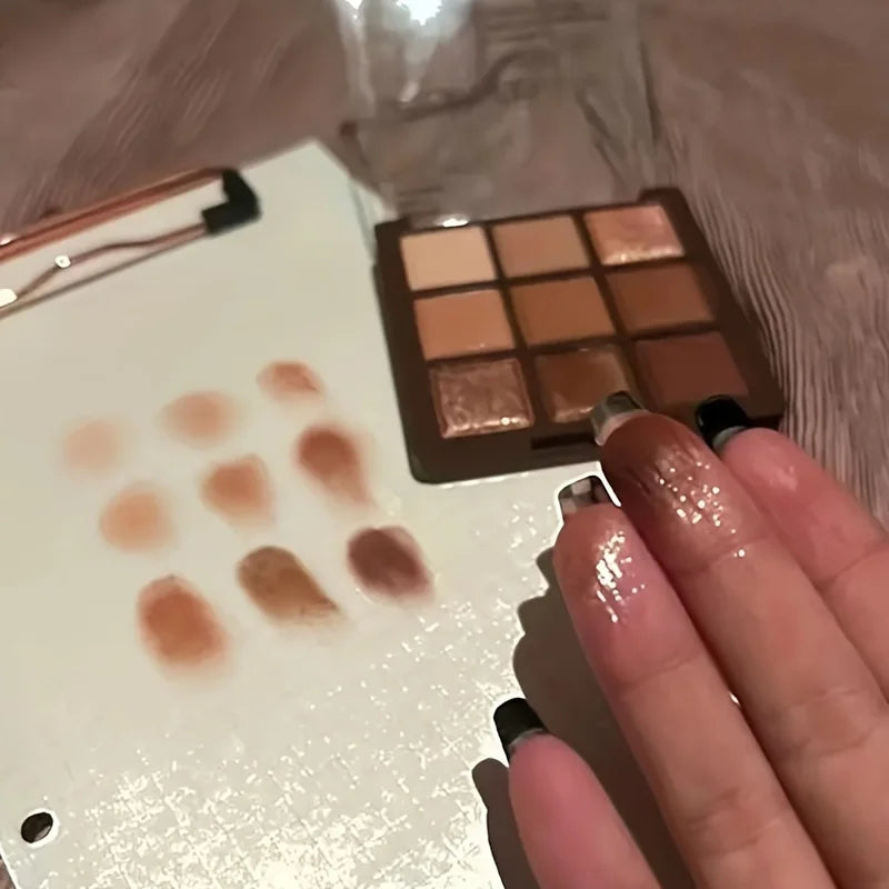 9-Color Mocha Chocolate Eyeshadow Palette with Matte, Pearly & Glitter Finishes