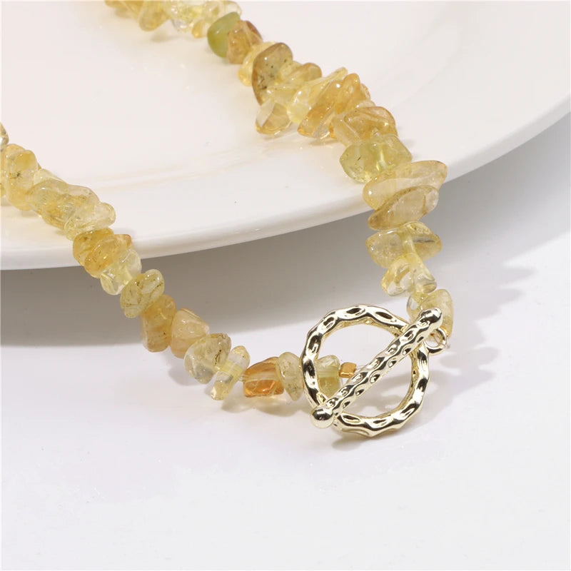 Natural Blue Stone Choker Necklace with Irregular Healing Gravel Beads for Women Jewelry
