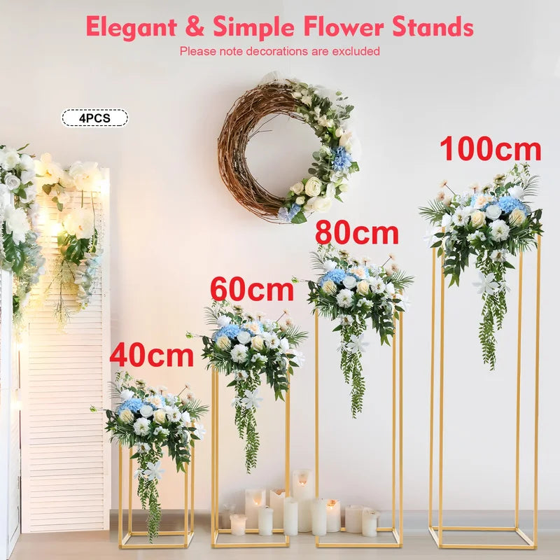 Gold Metal Wedding Flower Stand Set - Geometric Floor Display Racks for Events