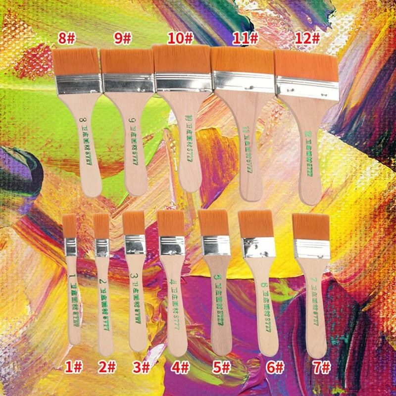 12-Piece Nylon Watercolor Paint Brush Set with Wooden Handles for Art & Crafting
