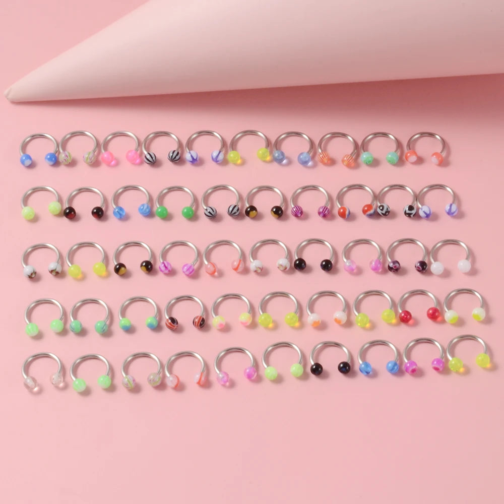 50PCS Colorful Body Piercing Jewelry Set - Nose, Septum, Eyebrow, Ear