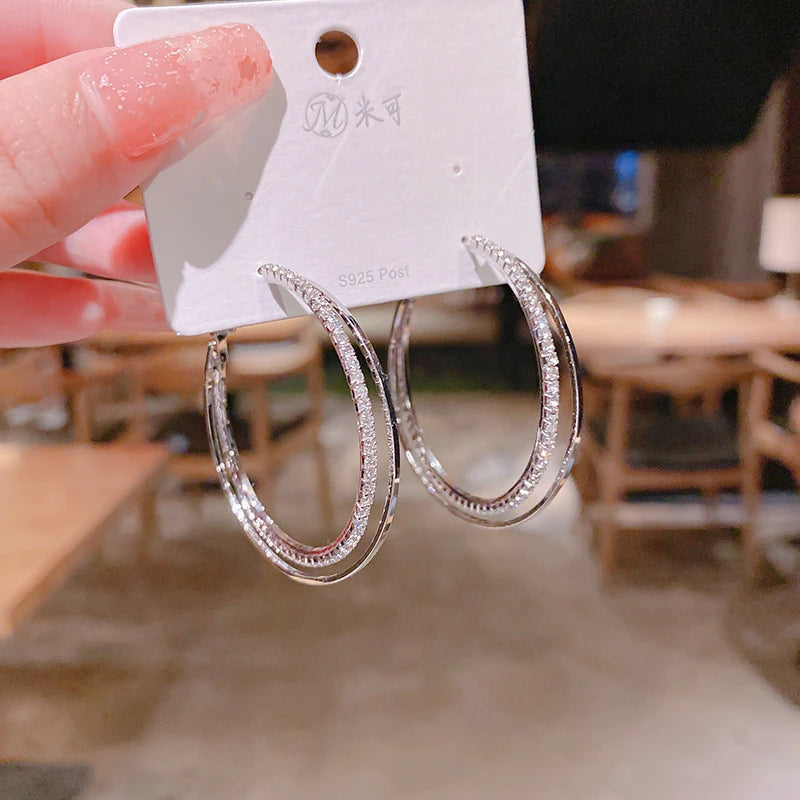 Women's Hoop Earrings Rhinestone Twisted Circle Large Loop Jewelry - Exaggerated Round Punk Hiphop Style