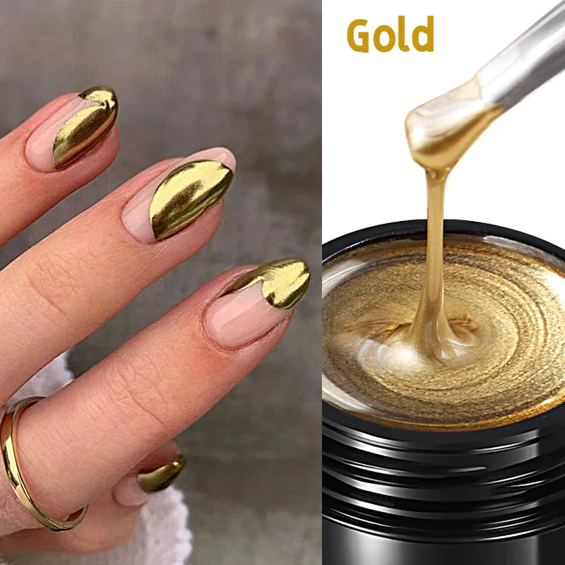 5ml Metallic Chrome Gel Polish Set - Gold Silver Rose Gold Mirror Nail Art