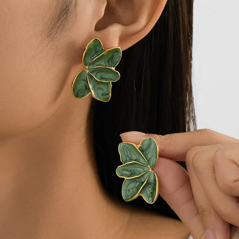 Metal Flower Drop Earrings for Women Enamel Petal Dangle Jewelry – Multiple Colors