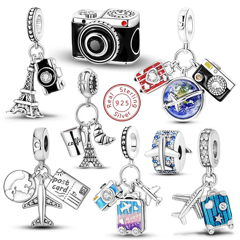 Travel Charm Bead - Airplane Luggage Passport Jewelry Gift - Multiple Colors
