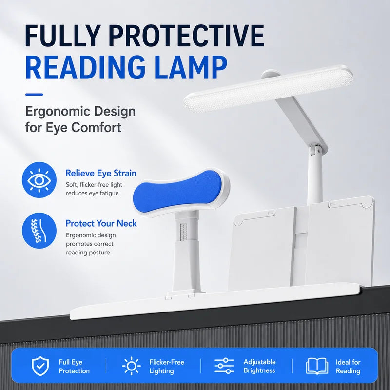 LED Study Lamp with Posture Corrector and Adjustable Book Stand - Eye Care Light