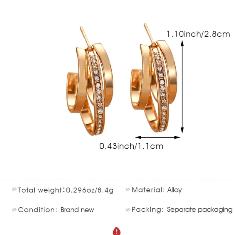 Simple Zircon C Shape Earrings for Women Three-Layer Circle Jewelry Gift