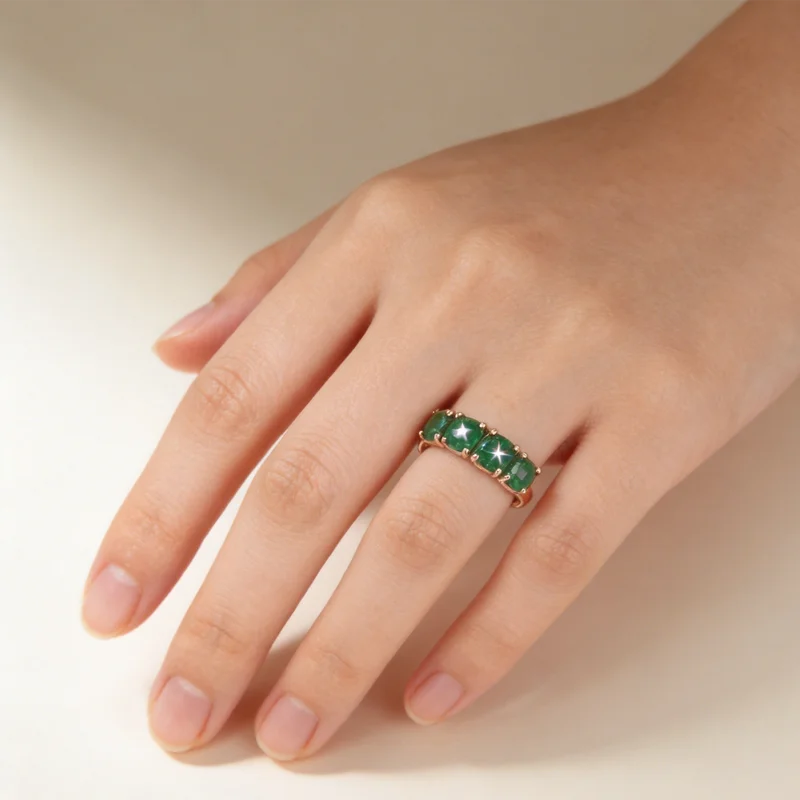 18K Rose Gold Emerald Ring for Women - Fine Jewelry Gift Box Included