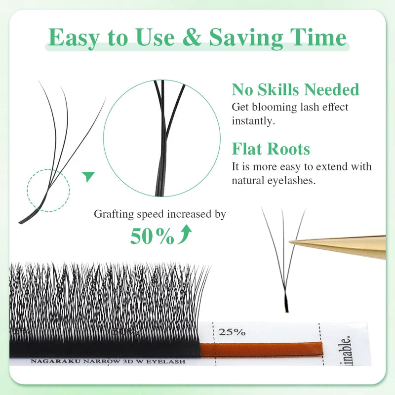 False Eyelash Extensions W-Shape 3D Premade Volume Fans for Lash Artists