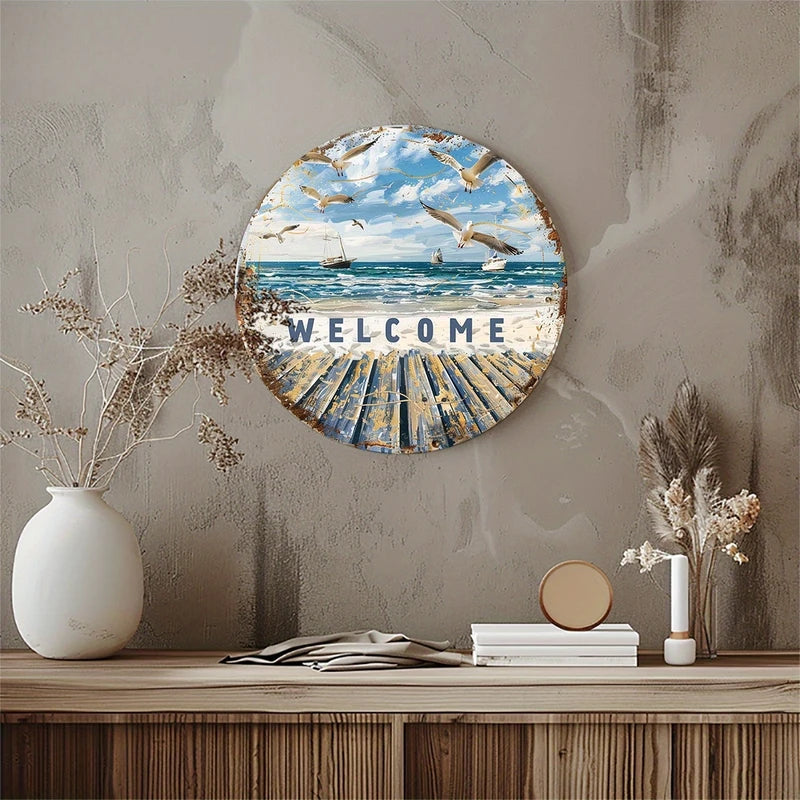 Retro Wooden 8-Inch Round Disc Beach Decor - Summer Ocean Travel Photo Prop