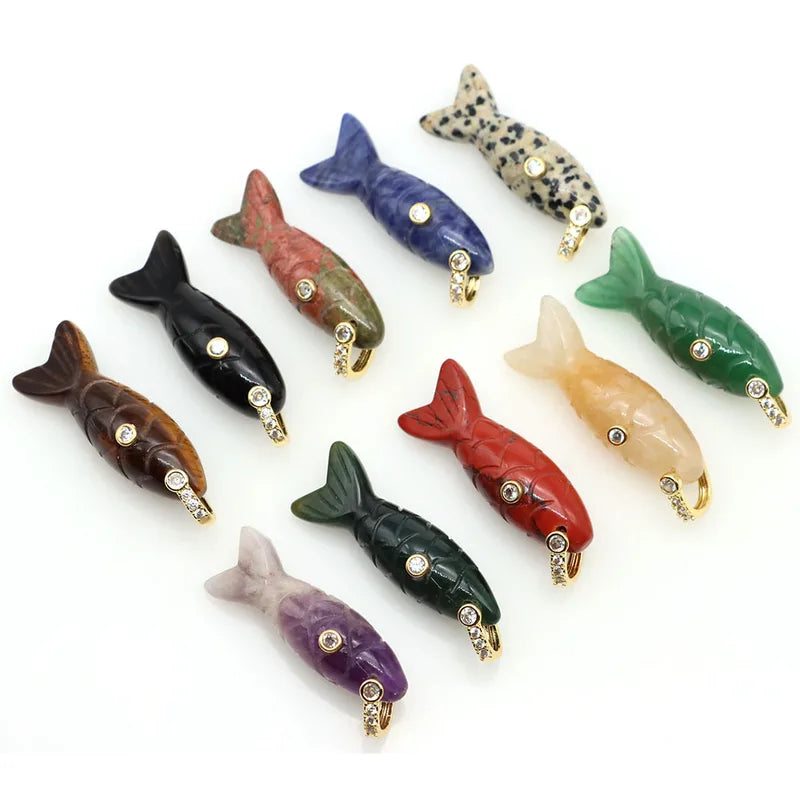 Fish-Shaped Crystal Charms with Zircon for DIY Jewelry Making Natural Stones