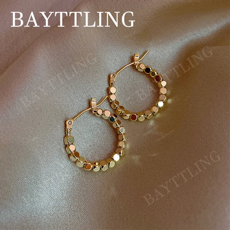 925 Sterling Silver Gold Circle Sparkling Clip-On Earrings for Women Jewelry Gift