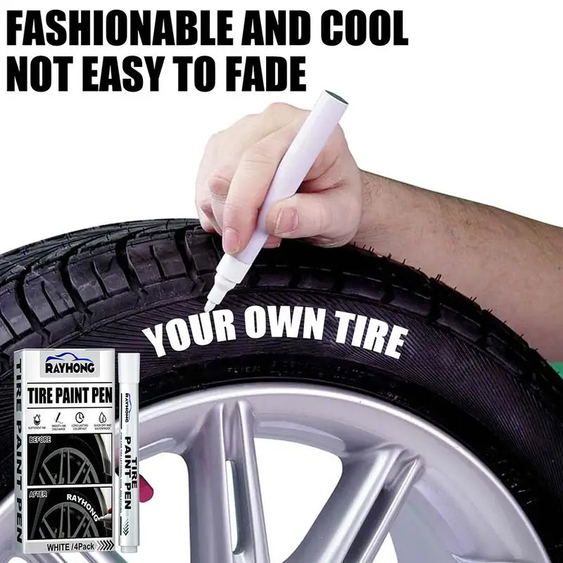 Waterproof White Tire Paint Marker Pen Set for Car Wheel Touch Up - Oily & Fade-Resistant