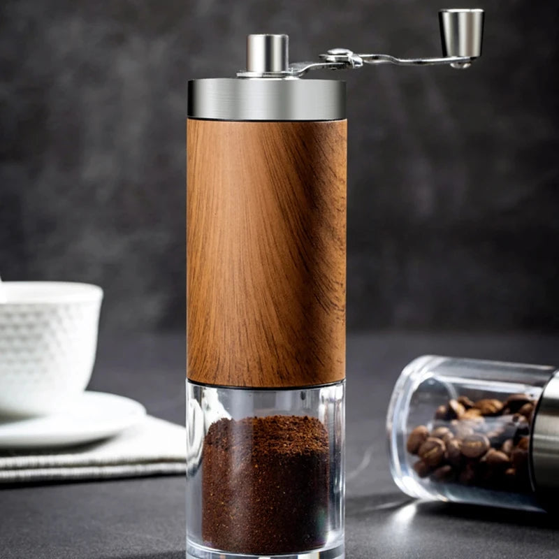Portable Wood Grain Stainless Steel Hand Coffee Grinder with Adjustable Coarseness