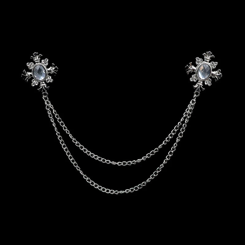 Men's Tassel Brooch Pin Crystal Cross Chain Lapel Pin Wedding Accessories