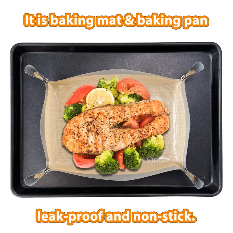 Silicone Baking Mat with Buckle - Reusable Leakproof Oven Liner and Tray, Non-Stick Food Mat