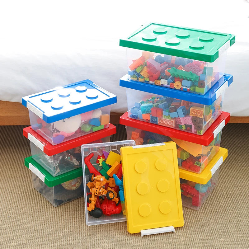 Large Particle Building Blocks Storage Box - Transparent Plastic Organizer with Lid, Kids Toy Container